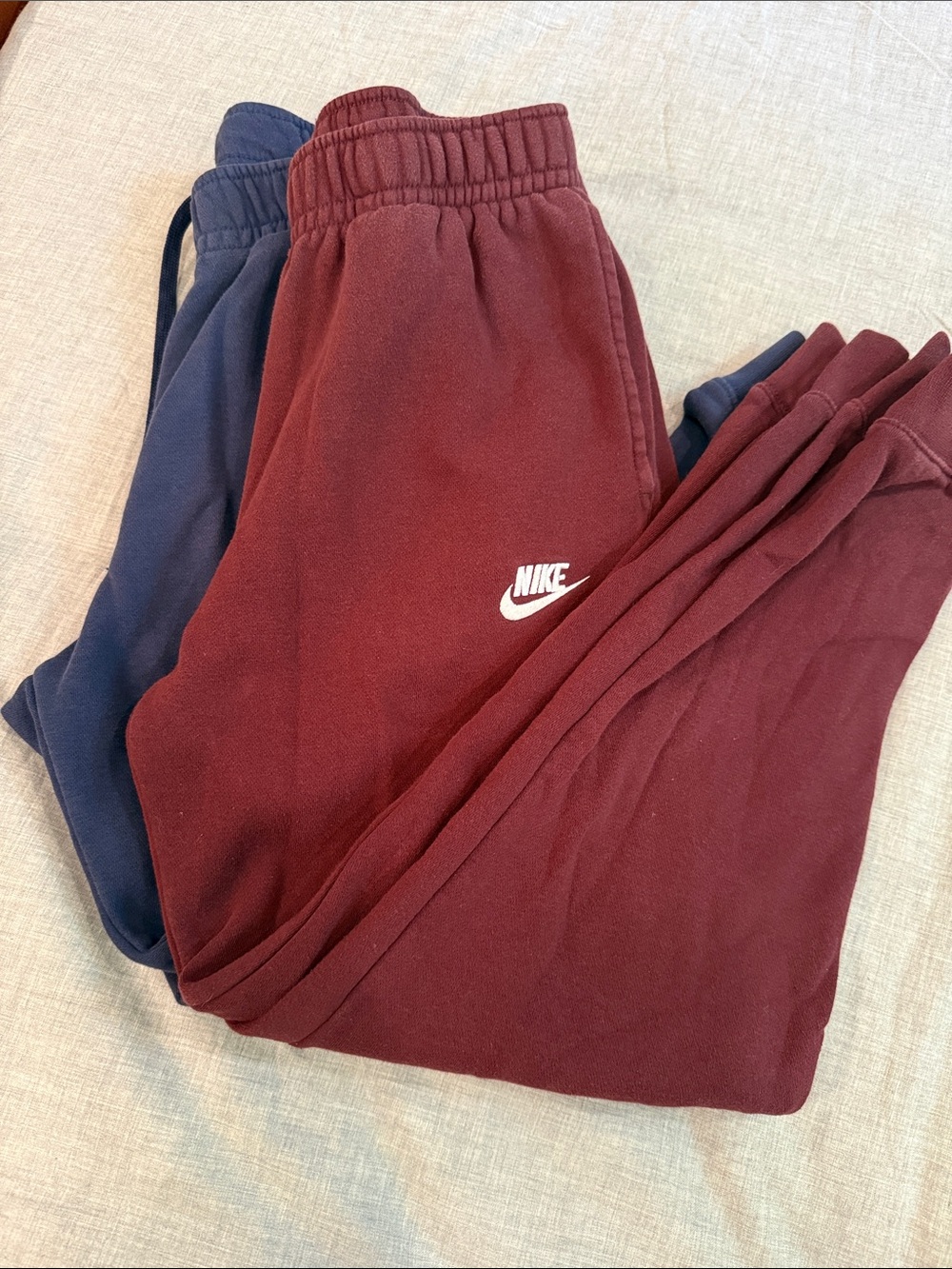 Nike Men’s Maroon and Navy Fleece Joggers with White Logo